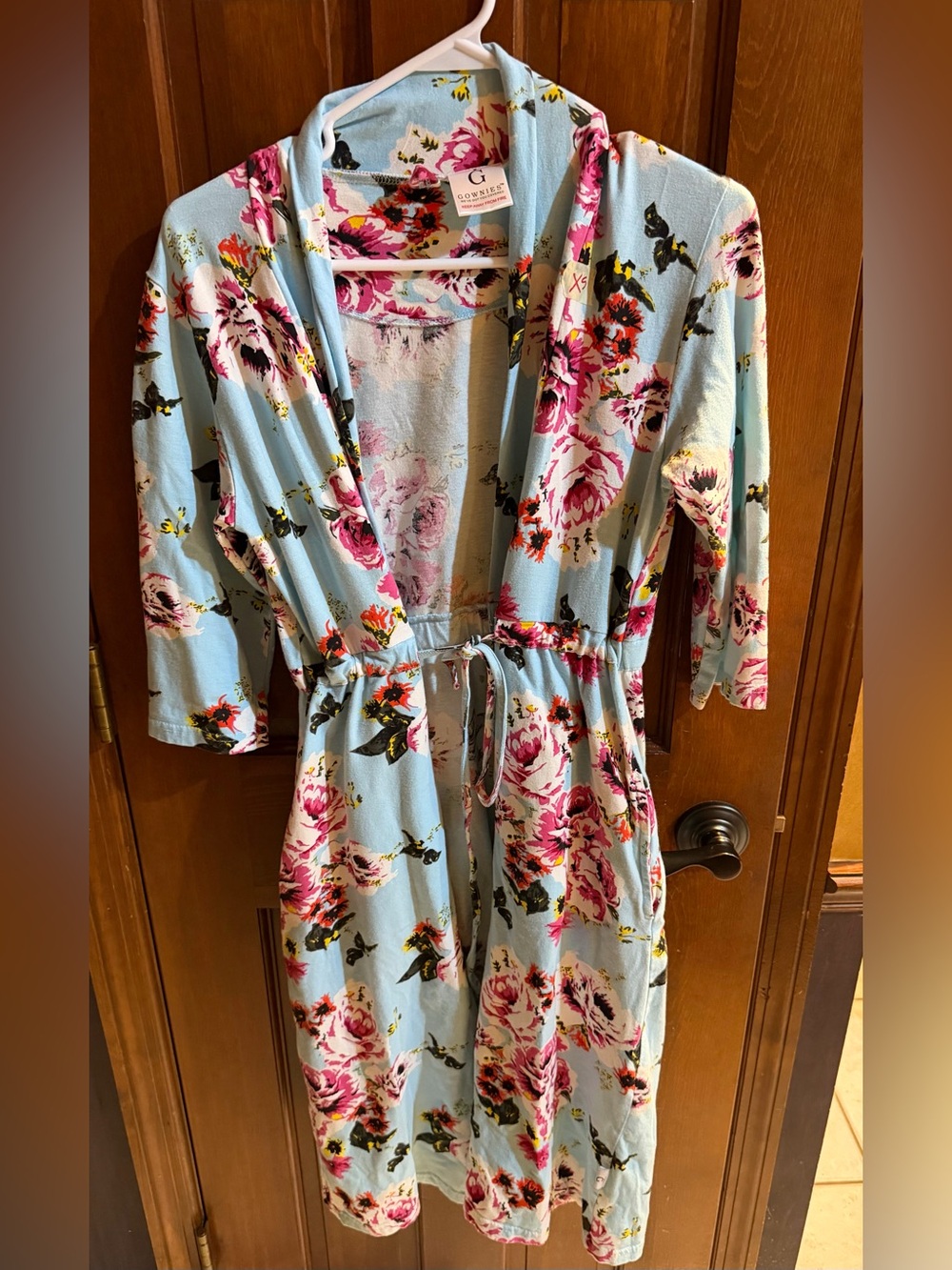 Gownies Delivery Maternity Robe XS/S Light Blue Pink Floral Nursing Hospital